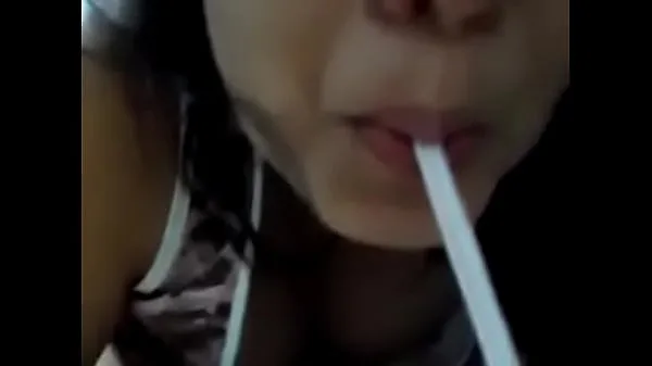 XXX My naughty girl drinking milk through a straw κορυφαία βίντεο