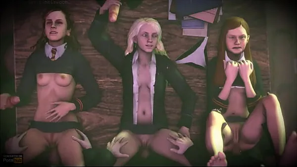 XXX Group sex at Hogwarts from the world of Harry Potter: Ginny Weasley, Luna Lovegood, Hermione Granger bästa videoklipp