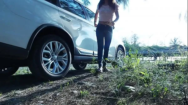 XXX Piss Stop - Urgent Outdoor Roadside Pee and Cock Sucking by Asian Girl Tina in Blue Jeans topvideo's