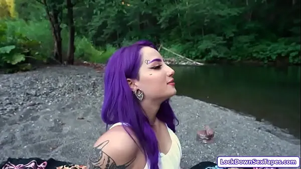 XXX Small tits purple haired girl and bf are spending time outdoors and get tattooed babe gives him a bj and rides his dick as she masturbates topvideo's